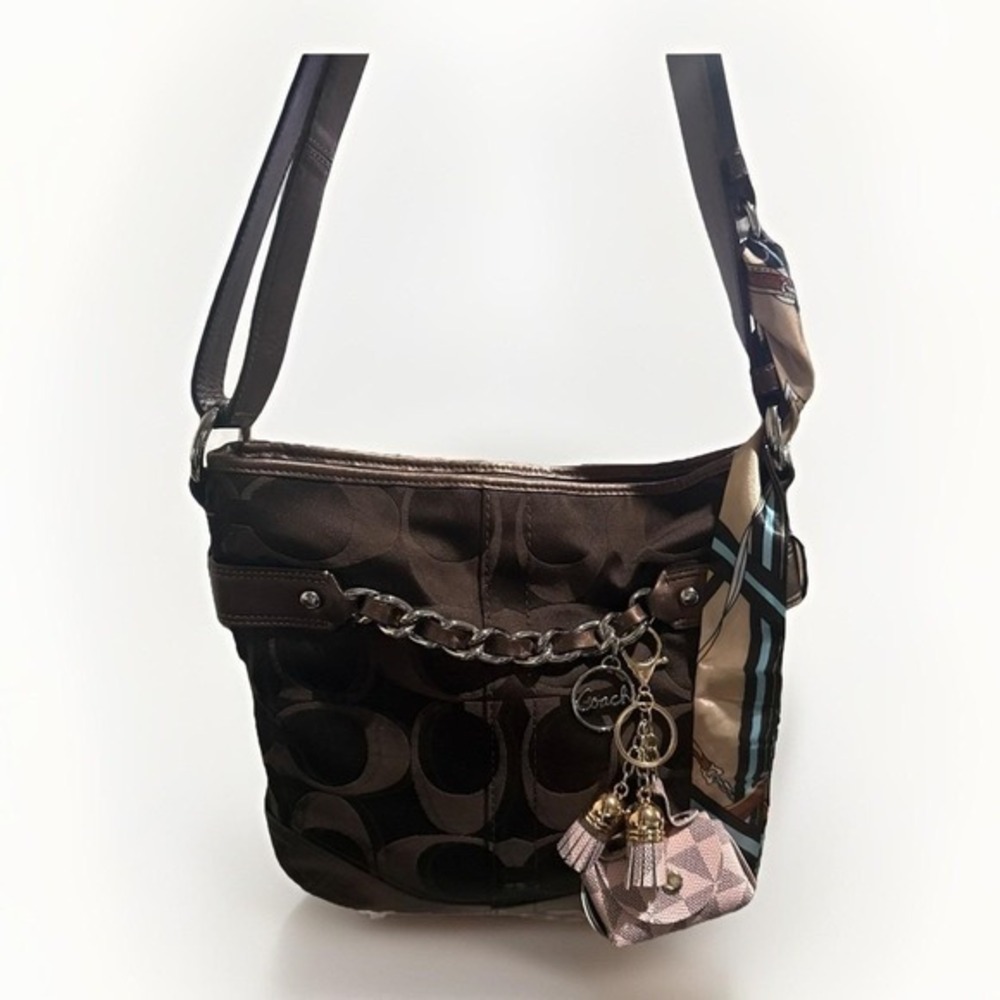 Coach Signature File Bag Brown Bronze‎ Metallic Leather Crossbody F19730
